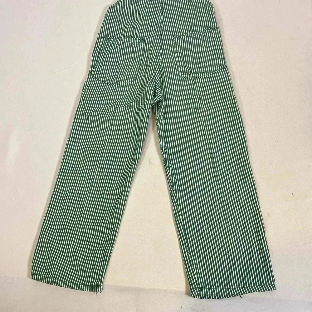 Vintage 80s 90s Osh Kosh Bgosh Green Railroad Striped Bib Overalls Kids Size 4